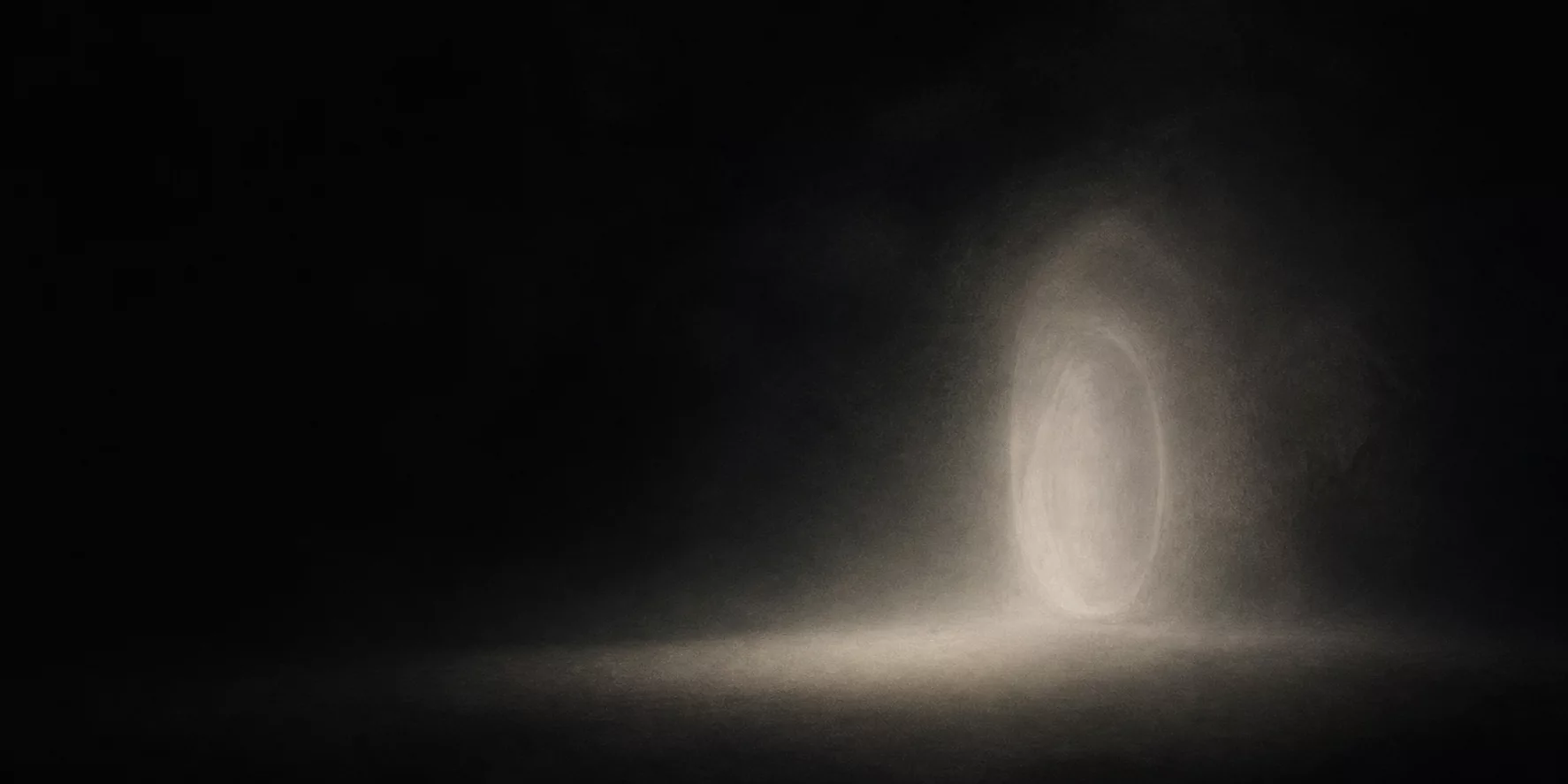 An abstract pale signal emerging from darkness.